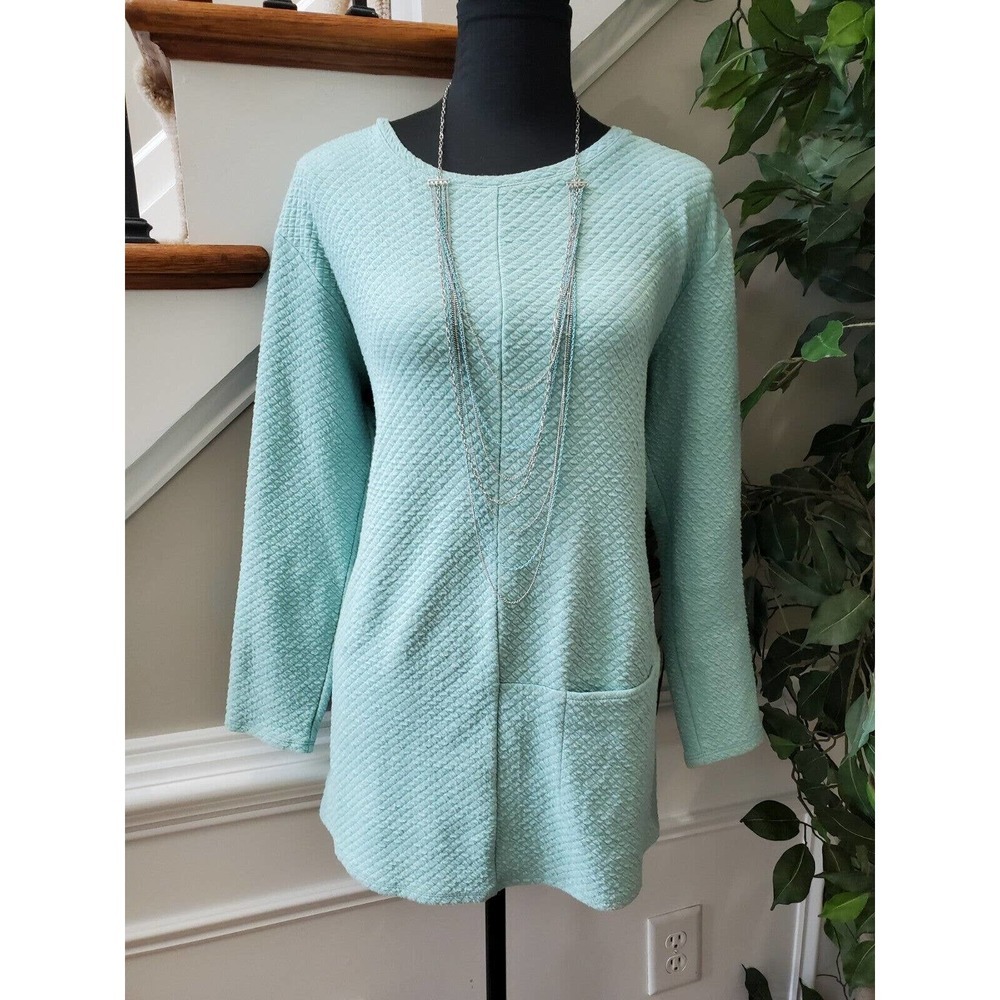Pure Jill Women's Blue Cotton Round Neck Long Sleeve Casual Blouse Size Medium - Picture 11 of 11